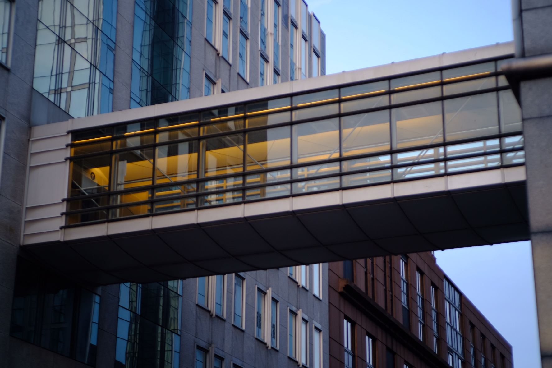 Hanging bridge between two buildings of the European Parliament in Brussels, Belgium